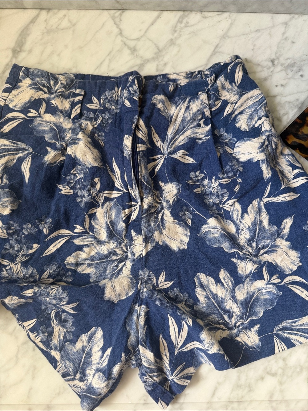 Blue Floral High-Waist Shorts